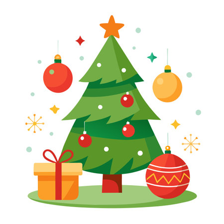 Christmas background with christmas tree and decorations. AI generated. Vector iconのイラスト素材