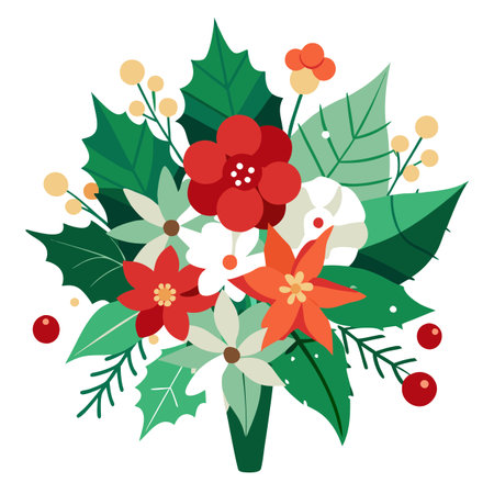 Christmas floral bouquet with copy space and plain background. AI generated. Vector iconのイラスト素材