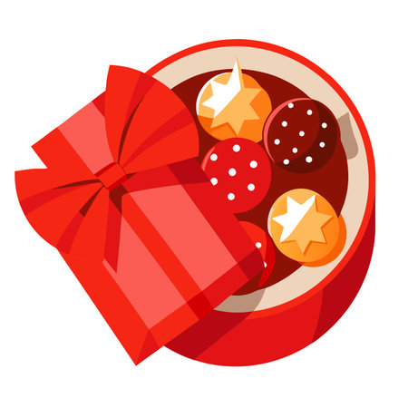 Christmas luxury candy box. Red box with chocolates and truffles top view. . AI generated. Vector iconのイラスト素材