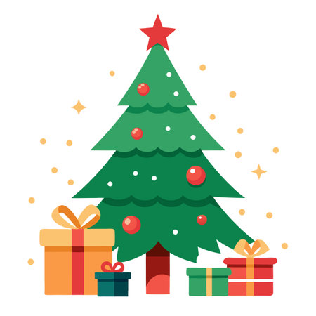 Christmas tree in the dark background with a garland of lights.genberative ai. AI generated. Vector iconのイラスト素材