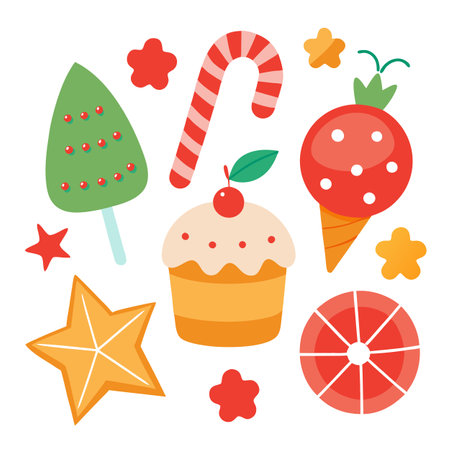 Design for Sweet christmas set of watercolor elements. AI generated. Vector iconのイラスト素材