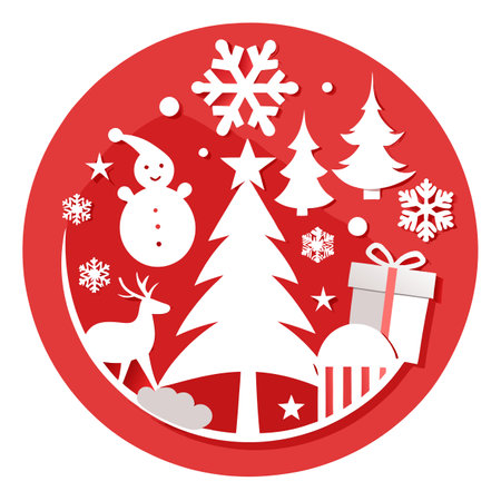 Festive Christmas concept christmas with white paper cut elements background. . AI generated. Vector iconのイラスト素材