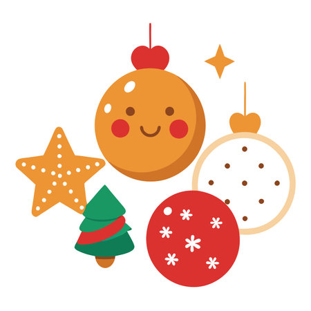 Image of cute cookies and other Christmas ornaments lined up.. AI generated. Vector iconのイラスト素材