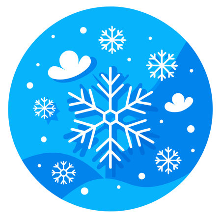 Falling snowflakes on bright blue background. Snowfall illustration.. AI generated. Vector iconのイラスト素材