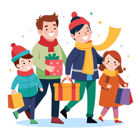 Family shopping for Christmas presents. Happy family with gifts. Christmas spirit and joy. . AI generated. Vector iconのイラスト素材