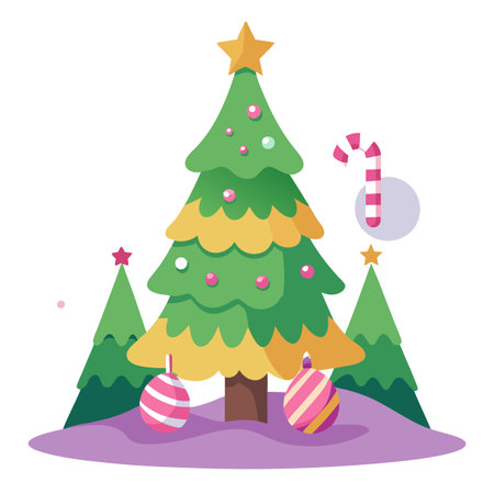 Giant christmas tree in the fairy tale world decorated with candy cane.. AI generated. Vector iconのイラスト素材