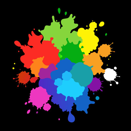 Multicolored watercolor splashes on the background. on black background. . AI generated. Vector iconのイラスト素材