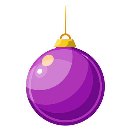 Purple glass christmas ball hanging on ribbons. Home christmas decoration.のイラスト素材
