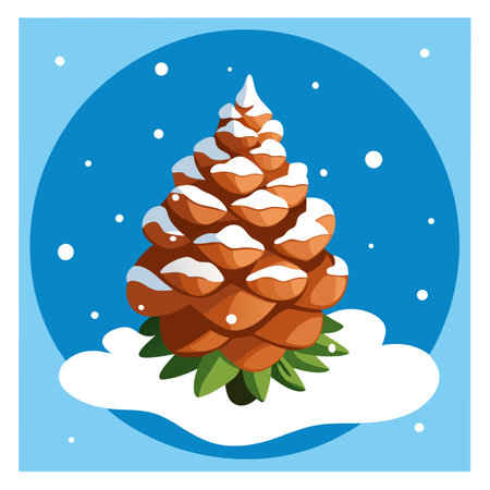 Pine cone covered with snow on a blue background. christmas greeting card..のイラスト素材