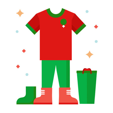 Red t-shirt mockup shirt boots and green jeans. Christmas mockup. Beautiful christmas outfit. . AI generated. Vector iconのイラスト素材