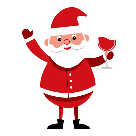 Santa Claus holding a glass of red wine. Focus on the glass. . AI generated. Vector iconのイラスト素材