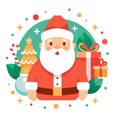 Santa Claus surrounded by decorations and gifts. Merry christmas and happy new year concept. AI generated. Vector iconのイラスト素材