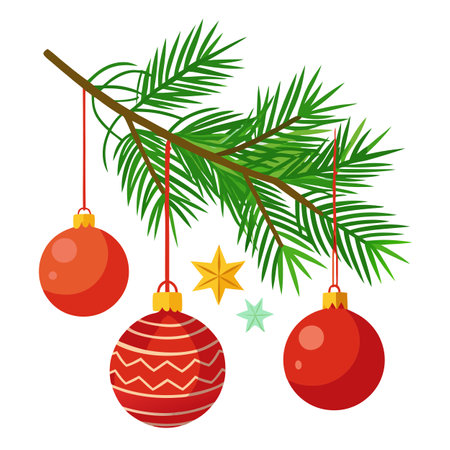 Pine twigs and Christmas decor isolated on white or transparent background. AI generated. Vector iconのイラスト素材