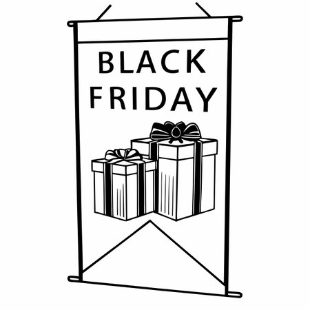 Sleek Black Friday banner with shiny 3D gift boxes and product showcases. AI generated. Vector iconのイラスト素材