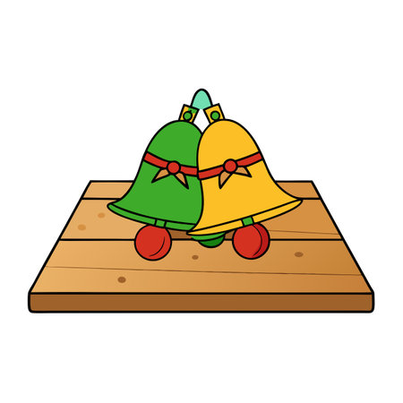 Christmas bells on wooden table with bokeh background, 4k smooth looping video. AI generated. Vector iconのイラスト素材