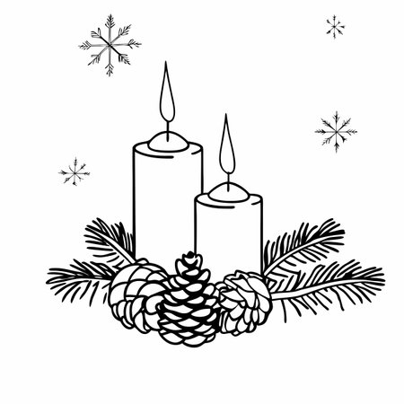 Christmas decoration with candle lanterns and pine cones falling snow effect. AI generated. Vector iconのイラスト素材