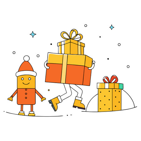 Holiday shopping in December with golden gifts in a festive atmosphere. AI generated. Vector iconのイラスト素材