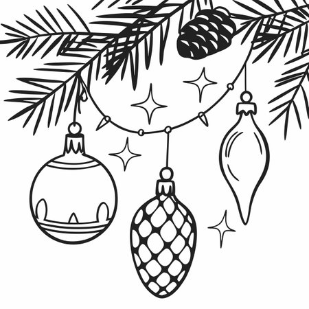 Close Up of Christmas Decorations with Gold Ornaments, Pine Cone, and Festive Lights. AI generated. Vector iconのイラスト素材