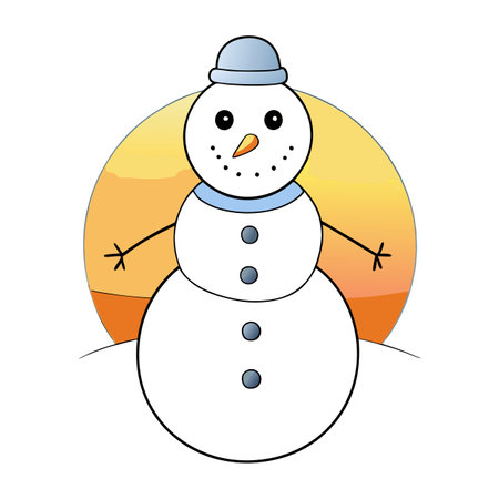 Charming snowman with a carrot nose and button eyes basking in the warm glow of a sunset.. AI generated. Vector iconのイラスト素材
