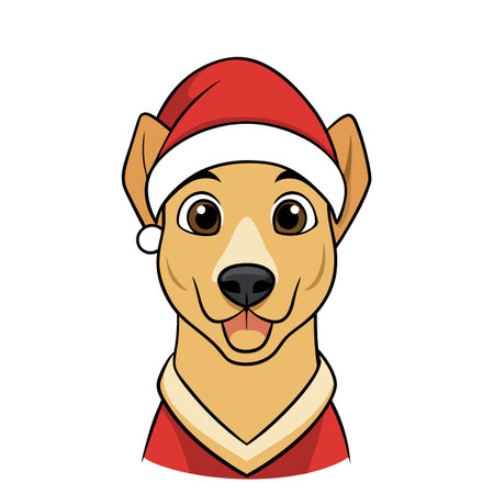 Portrait of dog in Santa Claus hat posing close up, festive Christmas video card. Vertical.. AI generated. Vector iconのイラスト素材