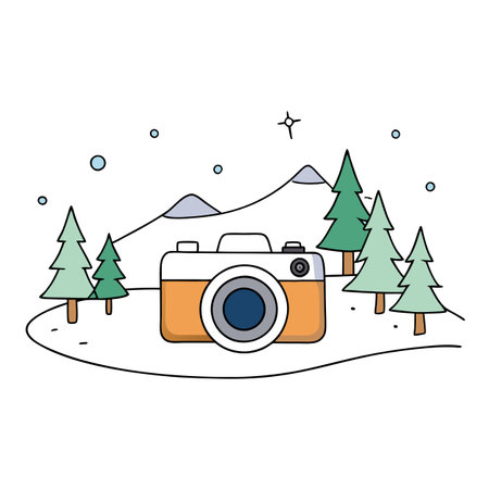 Camera pans serene snowy landscape during Christmas, in forest with snow laden pine trees.. AI generated. Vector iconのイラスト素材