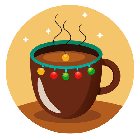 Shallow focus shot of an AI-generated coffee cup with Christmas lights in bokeh. AI generated. Vector iconのイラスト素材