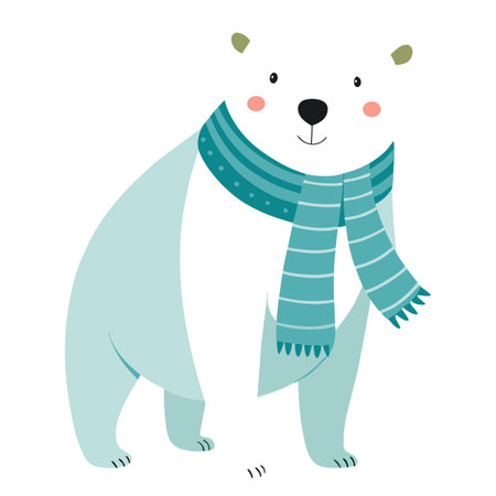 Watercolor christmas polar bear in scarf isolated on white background. Christmas card. . AI generated. Vector iconのイラスト素材