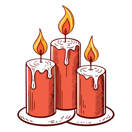 Thick christmas candles burning. Hand drawn sketch engraving style vector illustration.. AI generated. Vector iconのイラスト素材