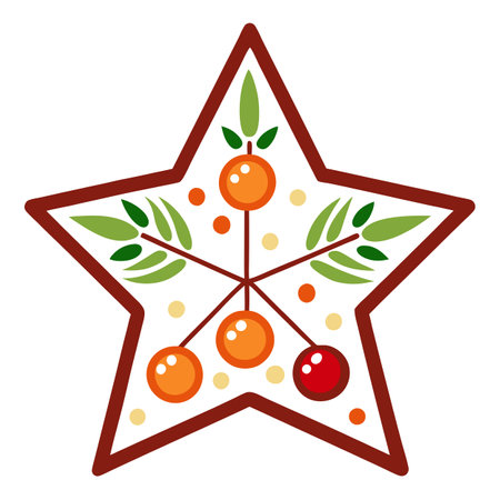 Sugar Christmas tree star outline with oranges and cranberries. AI generated. Vector iconのイラスト素材