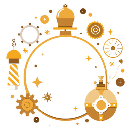 Steam Punk inspired Christmas. White and gold Flat lay mockup Product photography background. AI generated. Vector iconのイラスト素材