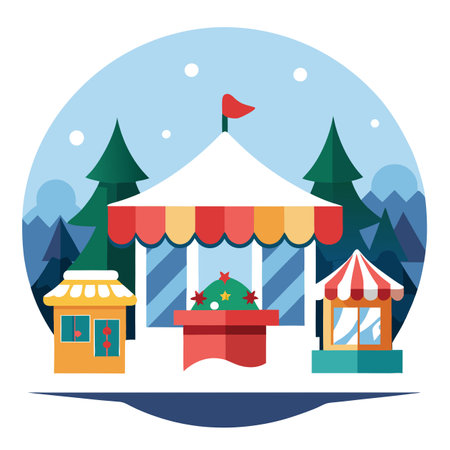 Winter christmas Market Stalls decorative. wide banner. AI generated. Vector iconのイラスト素材