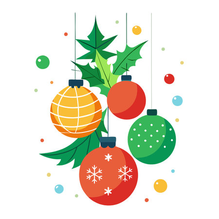 Vertical Christmas Background. festive holiday backdrop with ornaments and lights. AI generated. Vector iconのイラスト素材