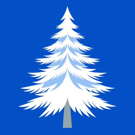 White feather christmas tree isolated on blue background. AI generated. Vector iconのイラスト素材