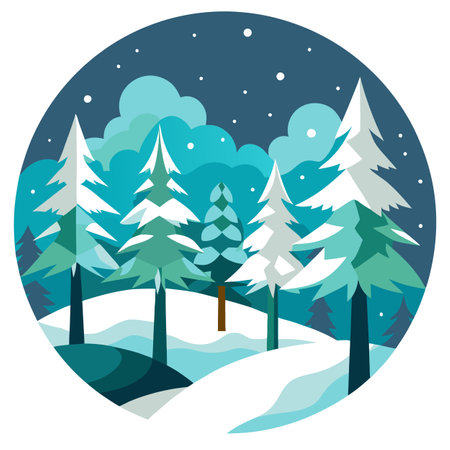 Winter forest snowy trees on Christmas snowfall background.. AI generated. Vector iconのイラスト素材