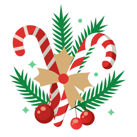 White Background with christmas candy canes and pine. AI generated. Vector iconのイラスト素材