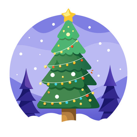 Enchanting christmas tree with glowing lights in winter wonderland setting. AI generated. Vector iconのイラスト素材