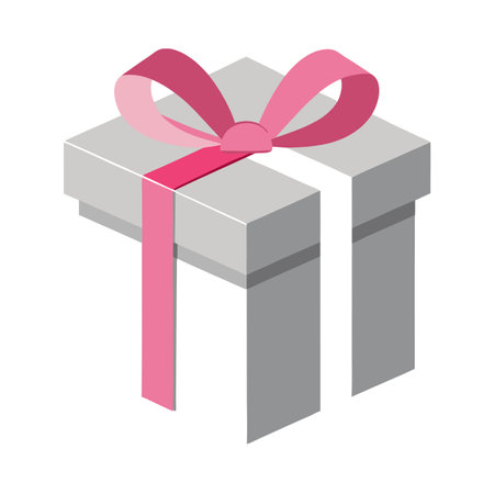 Silver gift box with pink ribbon on a gray background, minimalist presentation.. AI generated. Vector iconのイラスト素材