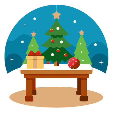 Christmas holidays scenic background with wooden table and christmas decoration. AI generated. Vector iconのイラスト素材