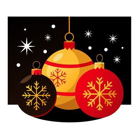 Red and Gold Christmas Ornaments and Snowflakes on Black and Red Background. AI generated. Vector iconのイラスト素材