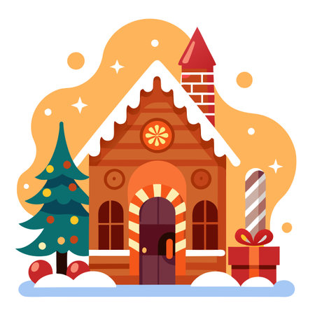 Creating a spectacular gingerbread house in a cozy holiday setting by the fireplace. AI generated. Vector iconのイラスト素材