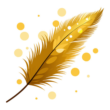A close-up of a fluffy, gold-trimmed feather branch with a background of bokeh lights. AI generated. Vector iconのイラスト素材
