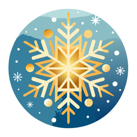 Intricate Snowflakes Close-Up with Golden Bokeh Lights - Winter Wonderland Background.. AI generated. Vector iconのイラスト素材