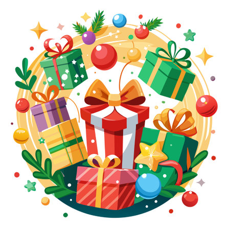 Christmas flying boxes gifts and confetti, festive vertical loop animation. AI generated. Vector iconのイラスト素材