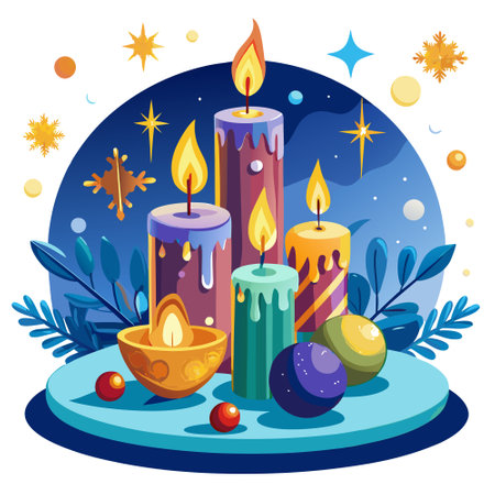 Snowman family creating winter memories in a cozy snowy landscape at night. AI generated. Vector iconのイラスト素材