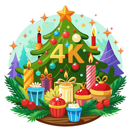 Christmas decoration with candles christmas tree decoration 4k animation. AI generated. Vector iconのイラスト素材