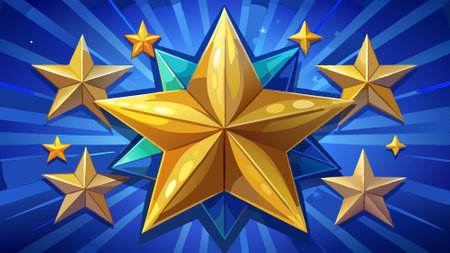 A gold star with a blue background. The star is surrounded by a bunch of stars. AI generated. Vector iconのイラスト素材