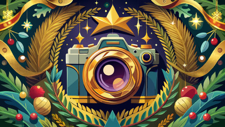 Camera zooms in on an advent wreath during advent, with ornate gold decorations. AI generated. Vector iconのイラスト素材