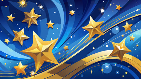 Abstract background of festive mood gold stars sparkle on blue glitter glow background. AI generated. Vector iconのイラスト素材
