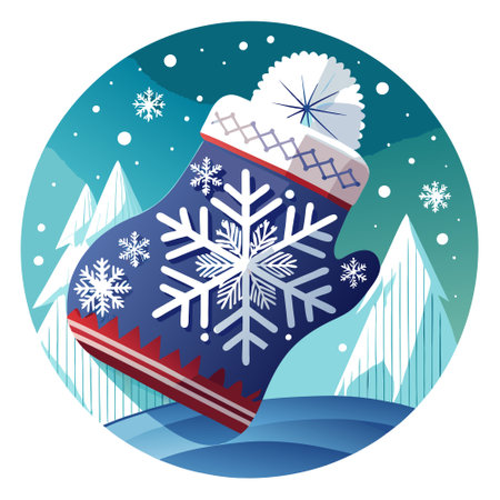 Close-up of snowflakes gently landing on a woolen mitten, capturing the beauty of winter.. AI generated. Vector iconのイラスト素材