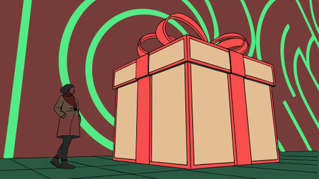 3d render Christmas neon background with gift box image. AI generated. Vector iconのイラスト素材